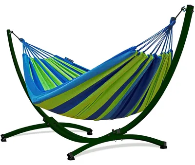 Produktbild von Potenza Outdoor Hängematte mit Gestell für 2 Personen I Baumwolle Doppelhängematte XXL 220x160, 200kg I Grün Hängemattengestell 220kg, wetterfest
