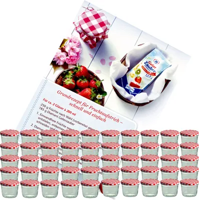 Produktbild von 50er Set Sturzglas 230 ml Marmeladenglas Einmachglas To 82 rot karierter Deckel incl. Rezeptheft