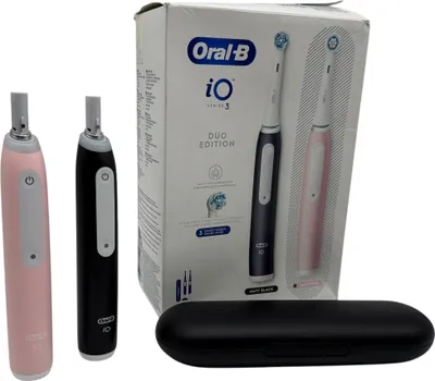 Obrázok produktu pre Elektrická zubná kefka Oral-B iO Series 3, elektrická zubná kefka, dvojbalenie, 3 režimy čistenia zubov, cestovné puzdro, matná čierna, ružová