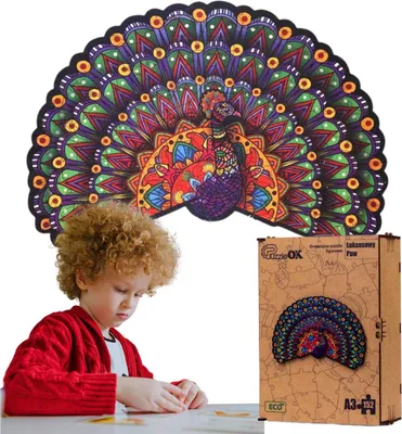 Obrázek produktu pro Dřevěné ekologické puzzle 152 páv A3