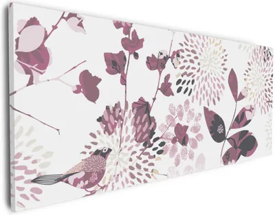 Produktbild von Wallario Premium Leinwandbild Blühende Vögel in Größe 30 x 75 cm