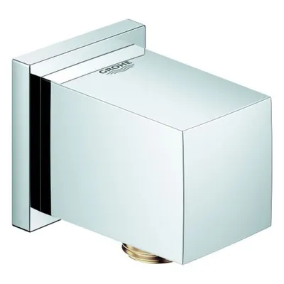 A product shot of a chrome shower outlet elbow.