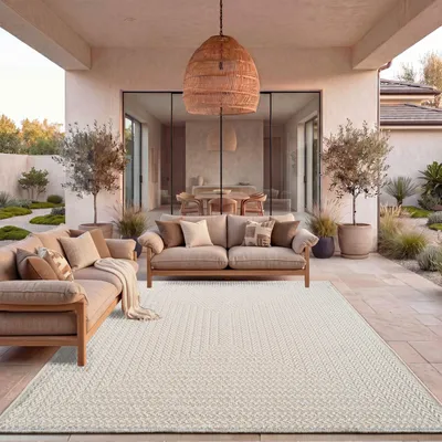 Produktbild von TT Home Outdoor Teppich Wetterfest Garten Schlafzimmer Flur Natürlicher Sisal Look Geometrisches Boho Design Modern Unifarben Größe 240x340 cm