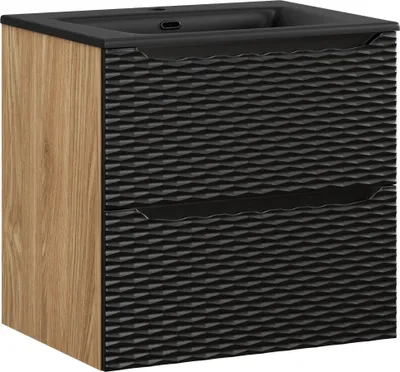 Zdjęcie produktu dla Szafka Łazienkowa 60 Cm Z Umywalką 61 Cm – Czarny Mat + Dąb