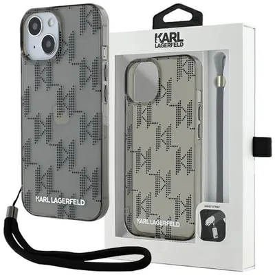 Produktbild von Karl Lagerfeld KLHCP15SHKDPNSK iPhone 15 / 14 / 13 6.1" schwarz hardcase IML Mono KL Pattern & Cord Schutzhülle