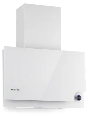 Obrázek produktu pro Klarstein Amelia - digestoř, šikmá digestoř, plochý design, 123 W, 586 m³/h, LED osvětlení: 3 W, 3 stupně výkonu, osvětlený dotykový otočný ovladač, 60 x 47 x 23,5 cm, bílá