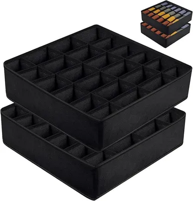 Produktbild von PolkaHome® Aufbewahrungsboxen für Socken und Unterwäsche, 2 Stück, 24 Fächer, faltbare Schubladen-Organizer, Stoffboxen,