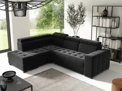 Produktbild von Ecksofa Schlafsofa Sofa CESENA Stoff Salvador Schwarz Ottomane Links
