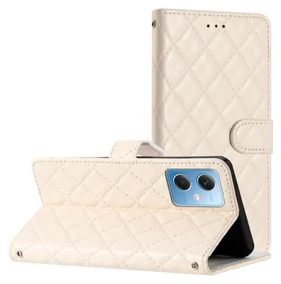 Produktbild von CLM-Tech Hülle kompatibel mit Xiaomi Redmi Note 12 5G - Tasche aus Kunstleder - Klapphülle mit Ständer und Kartenfächern, Diamant Kariert beige