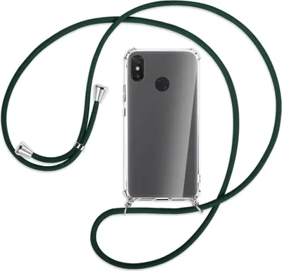 Produktbild von Handykette Backcover-Schutzhülle mit Band (Metall silberfarben) für Xiaomi Mi Max 3 - dunkelgrün