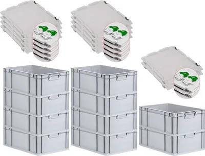Produktbild von SuperSparSet 10x Eurobox NextGen Grip mit Scharnierdeckel und grünen Schiebeschnappverschlüssen | HxBxT 22x40x60cm | 44 Liter | Grau | Griffe geschlossen | Verstärkter Boden | Eurobehälter, Transportbox, Transportbehälter, Stapelbehälter