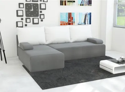 Produktbild von Easy4You Ecksofa Mini L-Form Grau/Weiss – 202x79x140 cm - Schlafsofa mit Bettkasten und Schlaffunktion - Eckcouch mit Stauraum – Links – Stoff Mikrophase 27/31