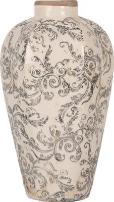 Productafbeelding van Clayre & Eef vaas, diameter 17 cm, hoogte 30 cm, beige/grijs, keramiek, voor bloemen