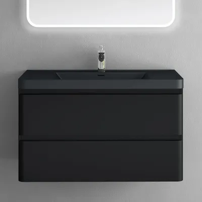 Produktbild von doporro Badmöbel-Set Waschtisch mit Unterschrank Waschbecken mit Waschbeckenunterschrank Matt schwarz 90x48x55cm inkl. Mineralguss-Waschbecken lucca