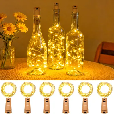 LED-Lichterkette 6er Set, 2 m, 20 LEDs, warmweiß, batteriebetrieben