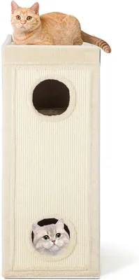 Imagen del producto de Árbol rascador de sisal, 40 x 40 x 99 cm, con 4 niveles, 3 escondites, un panel rascador y una almohada. Ideal para gatos de hasta 25 kg. Mueble para gatos, tipo casita (beige)