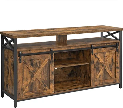 Produktbild von VASAGLE TV-Schrank für TV-Geräte bis 65 Zoll, mit verstellbaren Einlegeböden, rustikale Tür, Landhausstil, Metallrahmen, vinta braun-schwarz