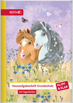 Produktbild von Klipp&Klar Grundschulaufgabenhefte mit Tagesfarben, A5, 1 Woche 2 Seiten, Blumenpferde