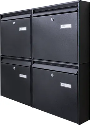 Zdjęcie produktu dla System skrzynek na listy Burg-Wächter 4-krotny czarny 72x64x10cm, skrzynka na listy A4 z tabliczką znamionową, materiał montażowy, 2 klucze [BKQSCH4 Blanco]