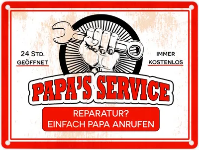 Produktbild von Papa's Service Metallschild in 15x20 cm mit Werkstattmotiv