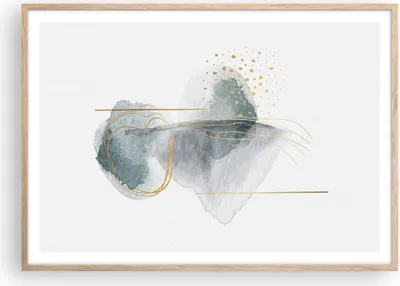 Produktbild von Gerahmtes Poster - Rahmen in heller Eiche - Aquarell Flecken Gold - 100x70 cm - Wand Bild - Wanddeko - Wandbilder - Kunstposter - Wandposter - Bilderrahmen - Bilder - Kunstdruck - P2NAA100x70-4830