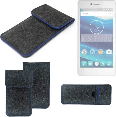 Produktbild von K-S-Trade Handy-Hülle Schutz-Hülle kompatibel mit Qilive Q7 5 Filztasche Pouch Tasche Case Sleeve Filzhülle dunkelgrau, blauer Rand