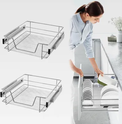 Produktbild von 2 Stück Teleskopschublade für 50 cm Schränke Küchenschublade Korbauszug Schlafzimmerschublade Vollauszug Küchen Regal