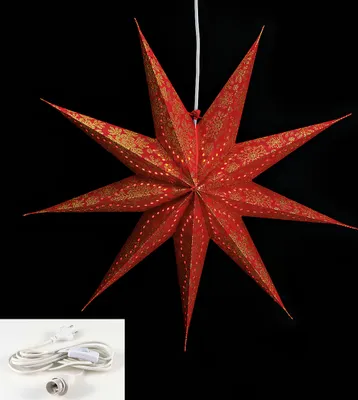 Produktbild von Leuchtstern 9 Zacken rot gold 60cm Papiertstern Weihnachten inkl Kabel