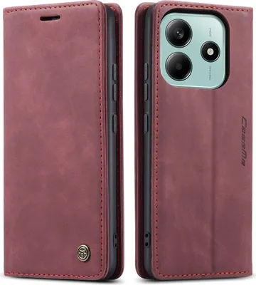 Produktbild von Hülle für Xiaomi Redmi Note 14 5G Retro Kunstledertasche mit Standfunktion Schutzhülle Rot