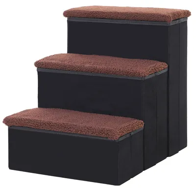 Produktbild von PawHut Haustiertreppe Katzentreppe Hundetreppe mit Stauraum Faltbar MDF 2 Farben