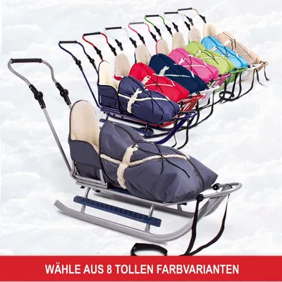 Produktbild von ONBEST Klappschlitten SH005 Marineblau | mit Fußsack, Schiebegriff & Zugseil | Stahlrohr bis 120 kg