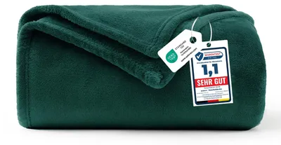 Produktbild von WAVVE Kuscheldecke Dunkelgrün Decke – Flauschige Fleecedecke 150x200 cm, Warme Sofadecke & Wohndecke, Weicher Sofaüberwurf XL für Couch & Bett
