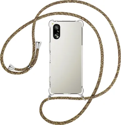 Produktbild von Handykette Backcover-Schutzhülle mit Band (Metall silberfarben) für Sony Xperia 5 V (6.1'') - braun+beige