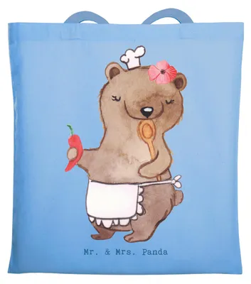 Produktbild von Mr. & Mrs. Panda Tote Bag Köchin Herz - Sky Blue - Geschenk, Unitasche, Laptoptasche, Stoffbeutel, Feinschmecker, Restaurant, Shopping Tasche, Fernsehköchin, Chefköchin