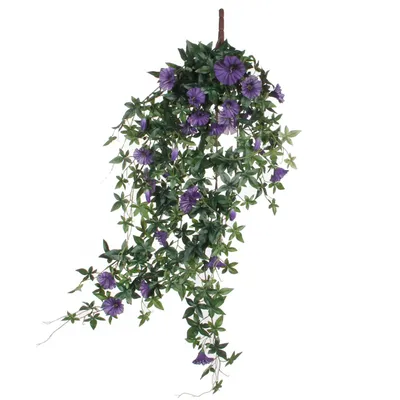 Obrázek produktu pro Slídové dekorace Petúnie - závěsná umělá rostlina - D15 x Š20 x V80 cm - tmavě fialová