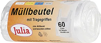 Obrázek produktu pro Vložky do odpadkových košů JULIA s držadly 60 litrů 15 kusů v roli