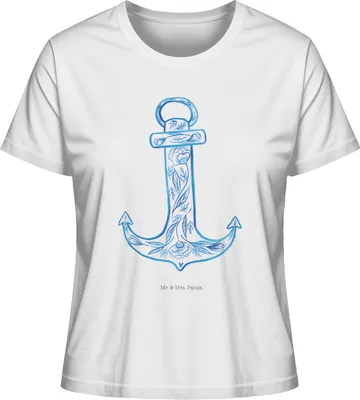 Produktbild von Mr. & Mrs. Panda Basic Shirt Damen Anker Blau Größe M - Weiß - Geschenk, Kurzarmshirt, Baumwoll T-Shirt, Oberteil, Lustige Sprüche