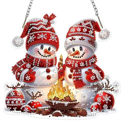 Immagine prodotto di Set per creare un ciondolo a forma di pupazzo di neve con tecnica diamond painting, completo di catena, ideale per bambini e adulti