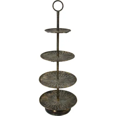 Produktbild von Etagere Tischetagere 4 Ablagefächer Metall grün/Gold ø37x100cm