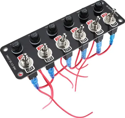 Obrázek produktu pro Marine Toggle Switch Panel 6 Gang Boat Electrical Panel Vodotěsný ON/OFF Rocker Switch s 10A pojistkami pro 12-24V Car Marine Boat Yacht Truck Trailer SUV RV