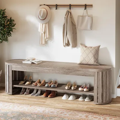 Immagine prodotto di Panca porta-scarpe, 160 cm, effetto legno, beige-grigio, a 2 ripiani