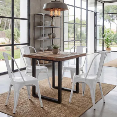 Immagine prodotto di set di 4 sedie HWC-A73, sedia bistrot impilabile, design industriale in metallo impilabile ~ bianco
