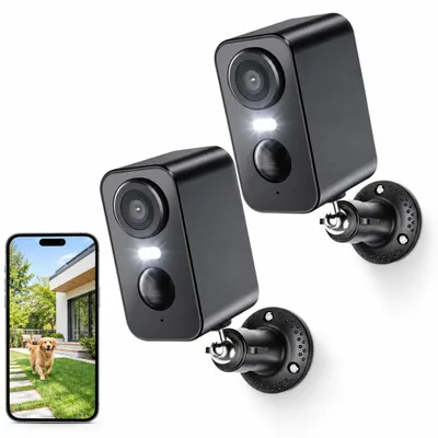 Zdjęcie produktu dla 2 sztuki kamer monitoringu zewnętrznego, 2,4 GHz Wi-Fi, do użytku na zewnątrz, z funkcją kolorowego obrazu w nocy, wykrywaniem ruchu oraz dwukierunkowym systemem audio