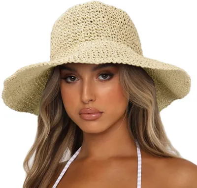 Produktbild von Sonnenhut für Damen, breite Krempe, Sommer-/Strandhut für Damen, faltbarer Reise-Strohhut, LSF 50+