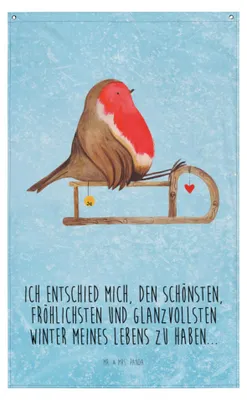 Produktbild von Mr. & Mrs. Panda Wandbild Rotkehlchen Schlitten - Eisblau - Geschenk, Wandteppich, Weihnachten, Vogel, Boho, Hängedeko, Wandtuch, Wandbehang