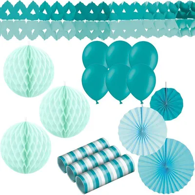 Produktbild von Türkis Mint Party Deko Set Geburtstag Kindergeburtstag
