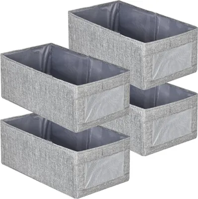 Immagine prodotto di Set di 4 contenitori pieghevoli, dimensioni 40 x 27 x 17 cm, con finestra trasparente, ideali per la camera da letto