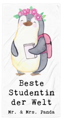 Produktbild von Mr. & Mrs. Panda Handtuch Pinguin Beste Studentin der Welt - Weiß - Geschenk, Duschhandtuch, Geschenkidee, Witzig, Alumni, Spaß, Strandtuch, Lustig, Badehandtuch, Großes