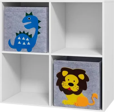Produktbild von Kinderregal Bücherregal mit 2 Aufbewahrungsboxen Kinderzimmerregal Spielzeugregal für Kinderzimmer Weiß+Grau 61,8 x 29,9 x 61,8 cm