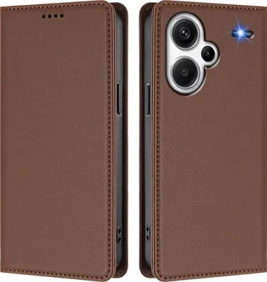 Image de Étui en cuir pour Xiaomi Redmi Note 13 Pro+, étui à rabat magnétique en cuirPolyuréthaneavec support, marron